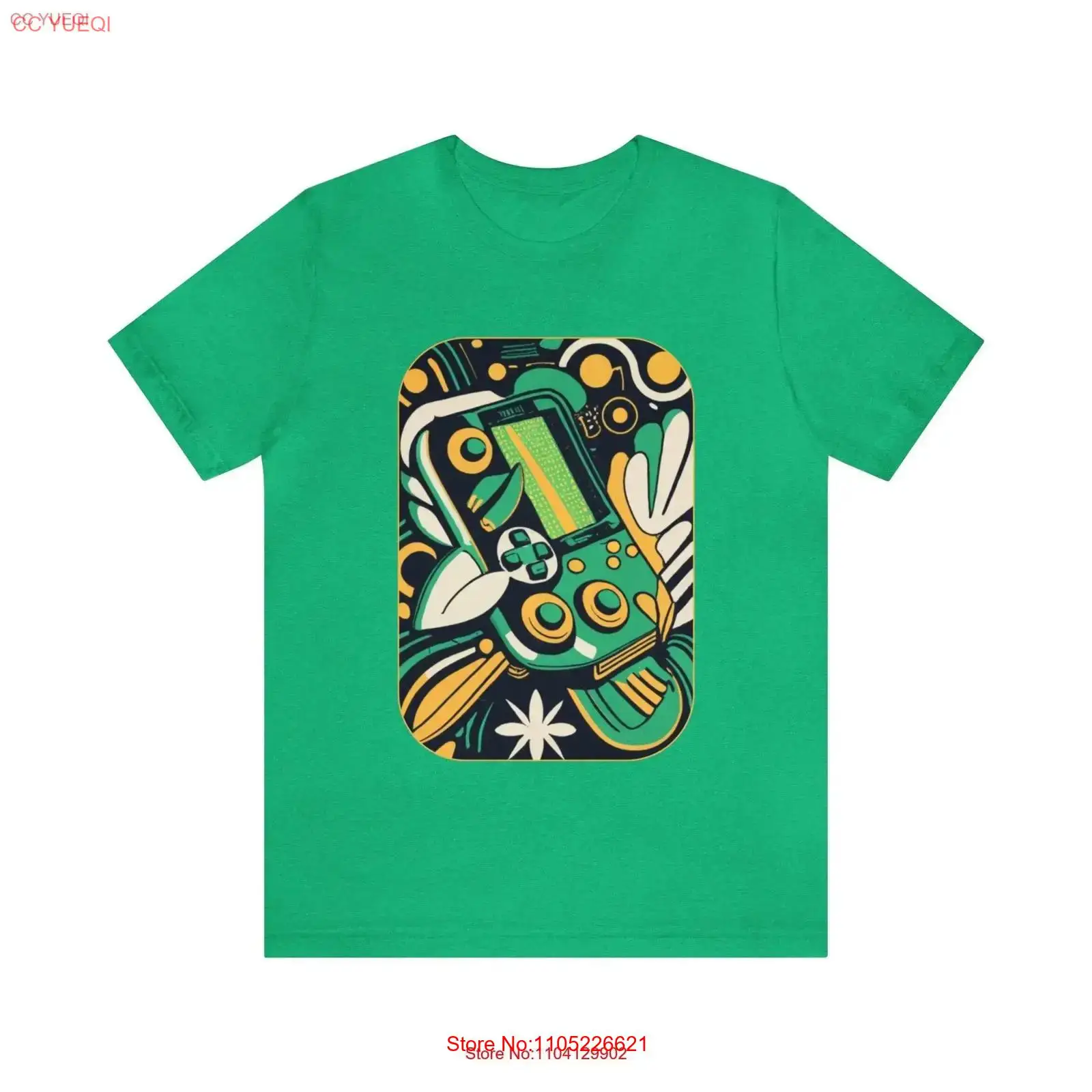 Gaming Console Old School - Camiseta verde folhada estilo retrô, console